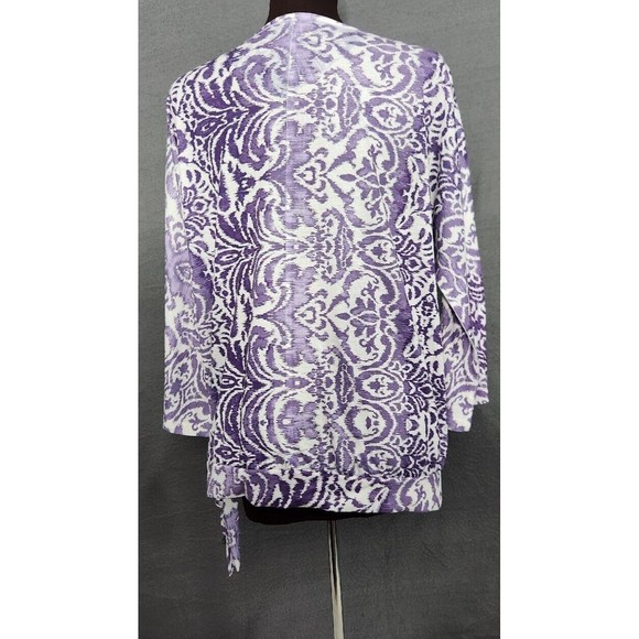 Chicos Top Abstract Ikat Purple Tunic Blouse Shirt Chico Sz 2 Large Tie Front - Picture 4 of 10